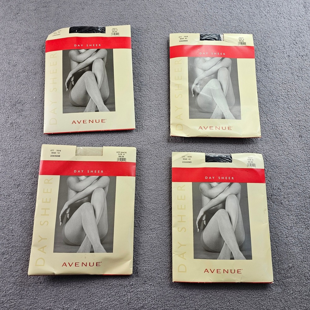 Lot Of 4 Avenue Day Sheer Pantyhoseโ Womens Size E Navy White Sandalfoot Tights